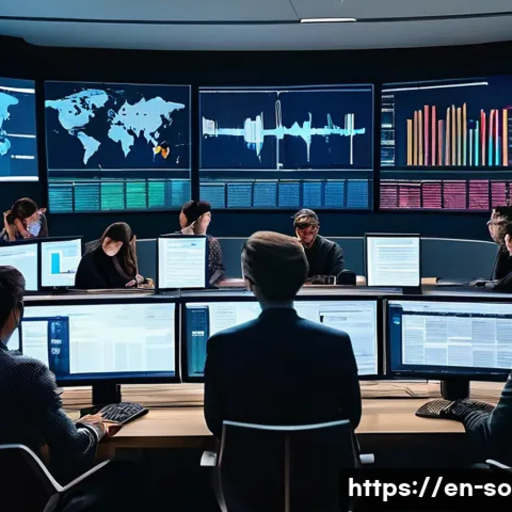 사회적 이슈와 미디어 - A dynamic newsroom scene showing diverse journalists and editors collaborating around a large digita...