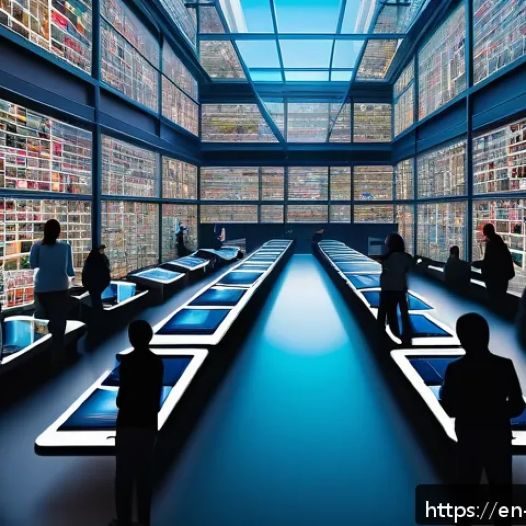 사회적 담론과 미디어 영향 - A dynamic digital art scene depicting a diverse group of people engaged with multiple media devices&mdash;...