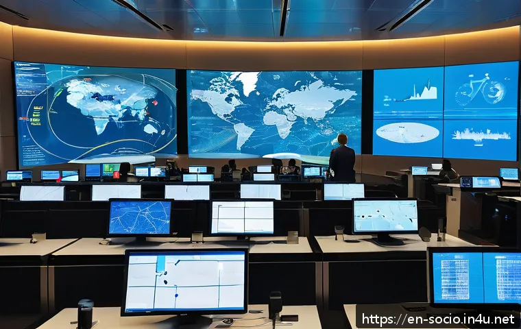 사회적 문제 해결을 위한 공공정책 - A modern city control room with diverse government officials analyzing large digital screens display...