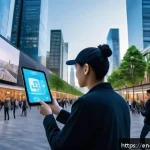 빅데이터와 사회연구 - A futuristic urban scene showcasing diverse people interacting with augmented reality interfaces dis...