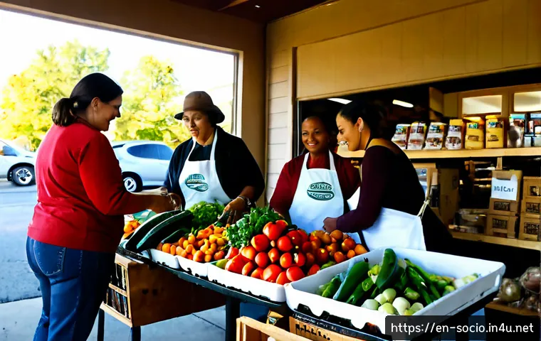 사회적 경제와 협동조합 - Photorealistic community-owned grocery cooperative in a welcoming small American town, diverse adult...